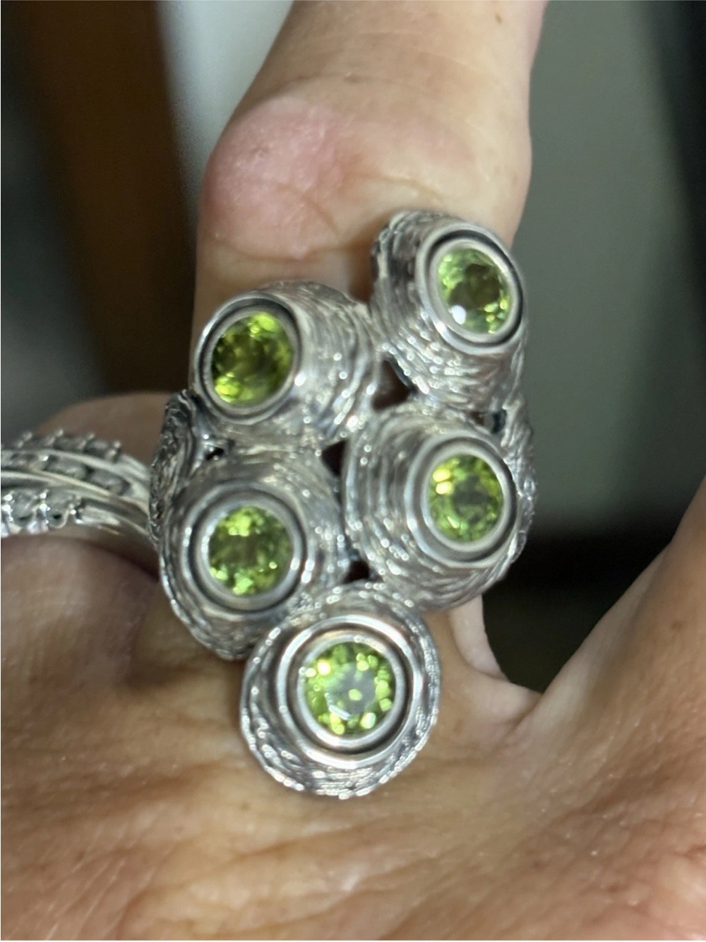 BOHO VINTAGE PERIDOT statement long 925 Sterling Silver Ring